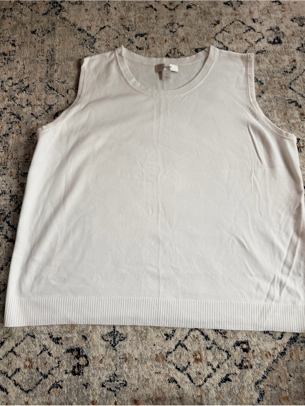 CJ Banks White Crewneck Sleeveless Knit Top
